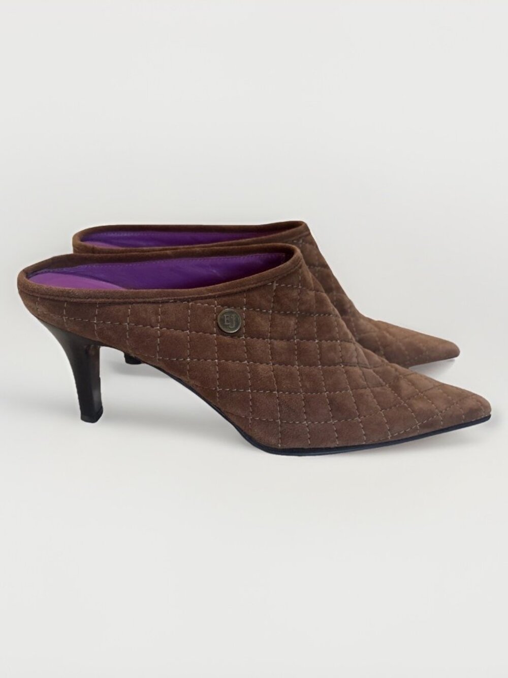 Eric Javits quilted pointed toe Mule kitten heel made in Italy 3" Heel size 8.5